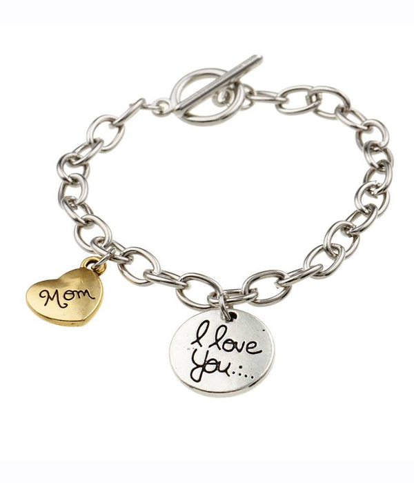 Mothers day love heart bracelet - i love mom