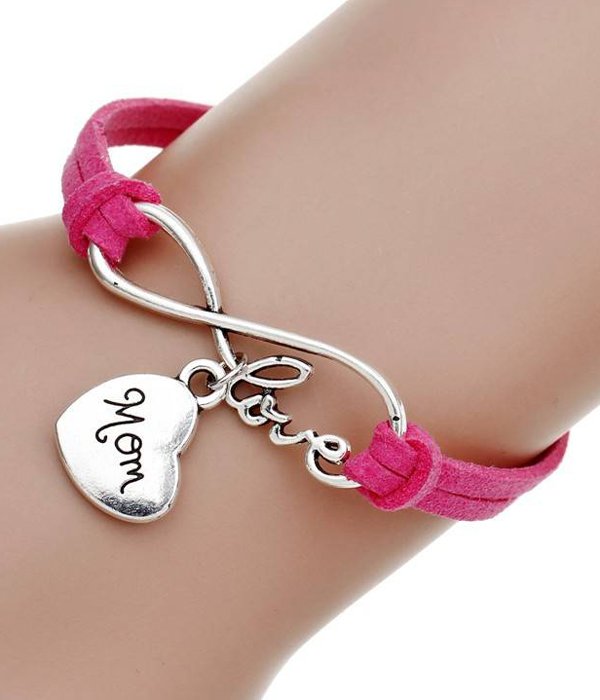 Mothers day infinity love heart leather bracelet - mom