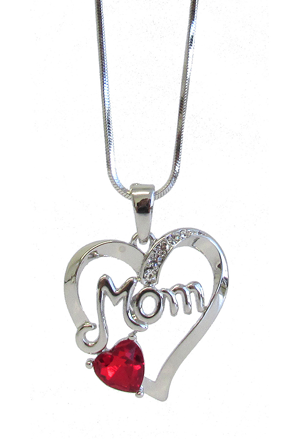 MADE IN KOREA WHITEGOLD PLATING MOTHERS DAY CRYSTAL MOM HEART PENDANT NECKLACE