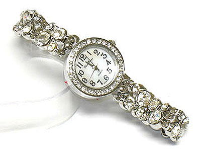 Double metal link band crystal watch