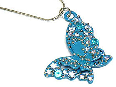 Crystal and enamel butterfly necklace