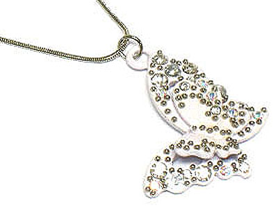 Crystal and enamel butterfly necklace