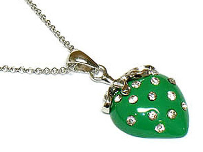 Crystal stud enameled strawberry necklace