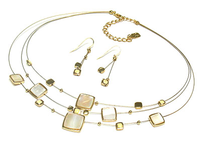 Multi thread strands with pearl necklace and earring set 