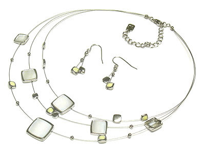 Multi thread strands with pearl necklace and earring set 