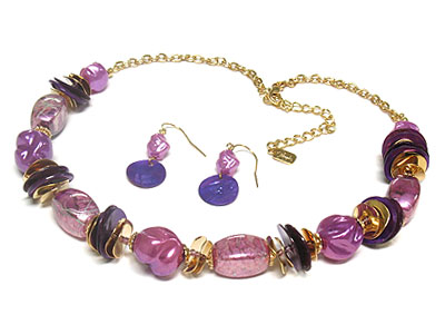 Multi regin beads and shell deco necklace and earring set