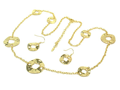 Multi casted roud part disk long necklace and earring set 