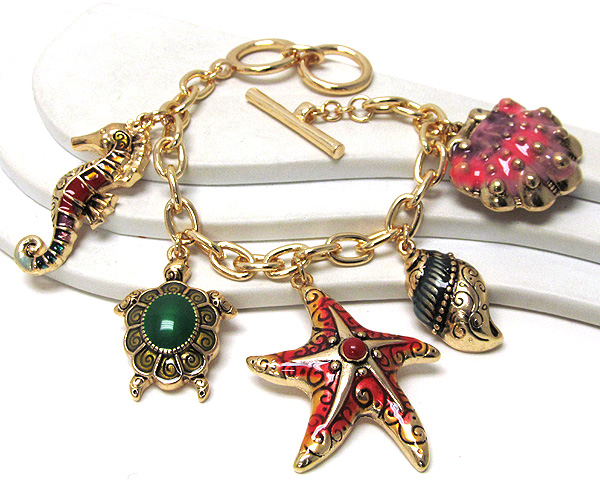 Multi metal sea life charm chain bracelet