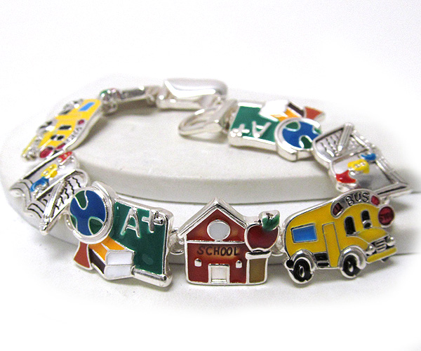 Metal epoxy school theme magnetic bracelet