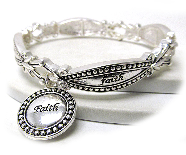 Round charm and faith message stretch bracelet