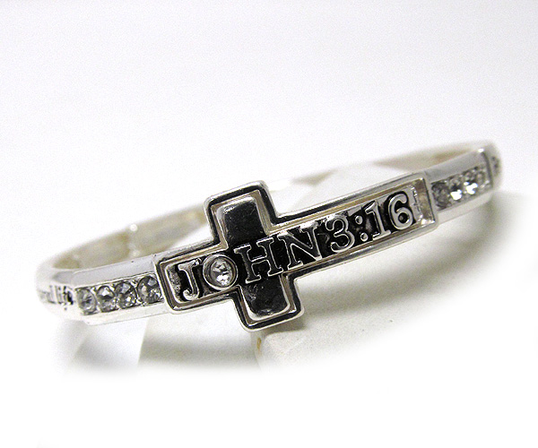 Crystal leaned cross metal message stretch bracelet