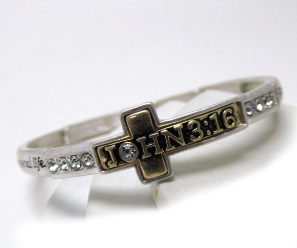 Crystal leaned cross metal message stretch bracelet