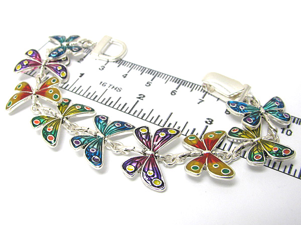 Epoxy multi metal butterflys theme link magnetic bracelet