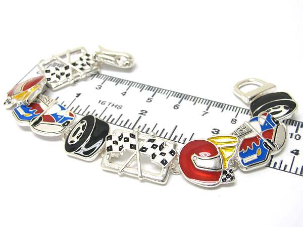 Epoxy multi  lover race cars theme link magnetic bracelet