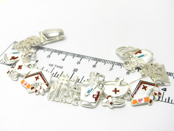 Epoxy multi number one nurse theme link magnetic bracelet