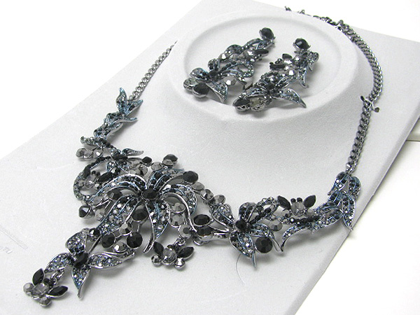 Luxurious austrian crystal flower and butterfly deco party necklace earring set