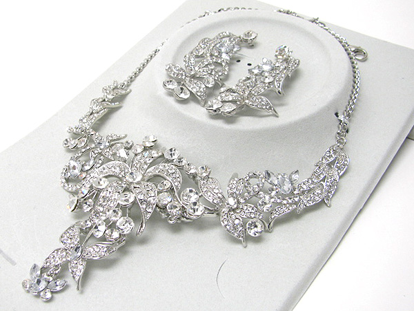 Luxurious austrian crystal flower and butterfly deco party necklace earring set