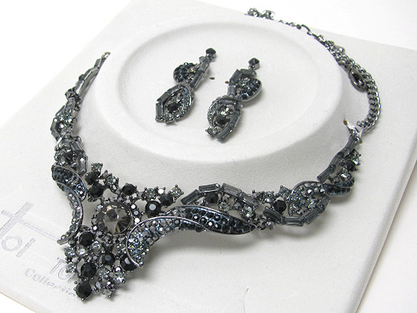 Luxurious austrian crystal line - y shape party necklace earring set