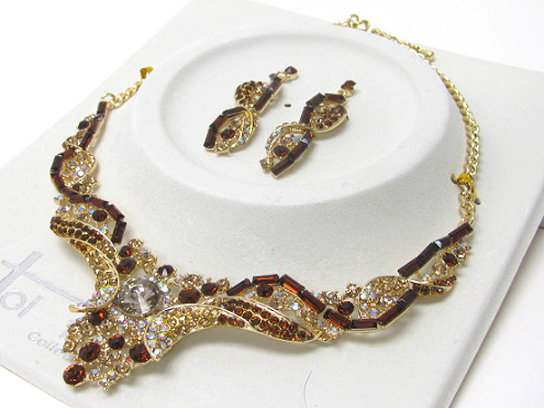 Luxurious austrian crystal line - y shape party necklace earring set