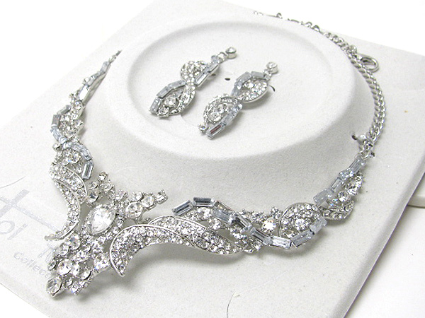 Luxurious austrian crystal line - y shape party necklace earring set