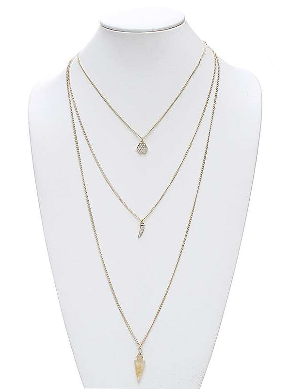 Natural stone arrowhead fine chain multi layer necklace