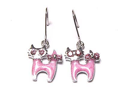 Made in korea whitegold plating crystal cat earring