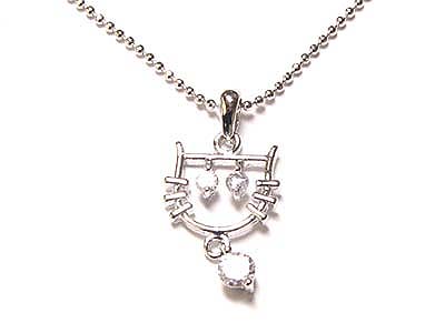 Made in korea whitegold plating small crystal cat face  necklace