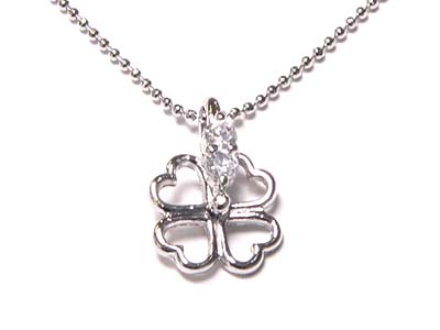 Made in korea whitegold plating small crystal four leaves clover necklace