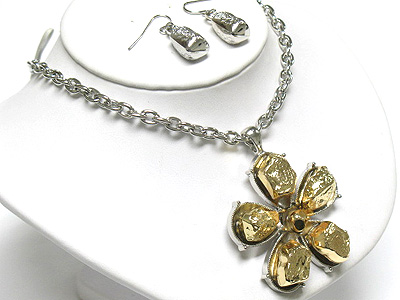 Metal casting big flower pendant neckalce and earring set