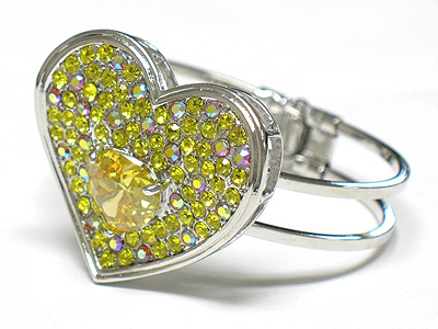 Cubic center crystal heart hinge bangle 