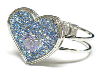 Cubic center crystal heart hinge bangle 