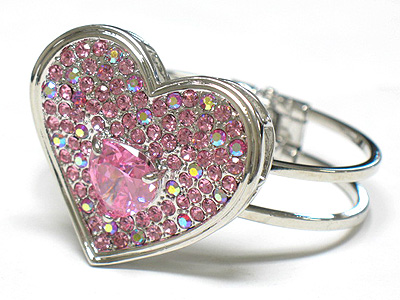 Cubic center crystal heart hinge bangle