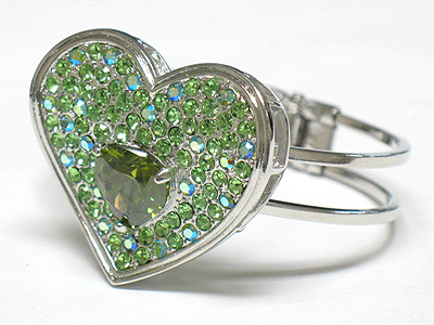 Cubic center crystal heart hinge bangle 