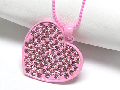 Crystal stud enameled metal large heart necklac e