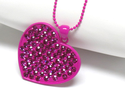 Crystal stud enameled metal large heart necklac e