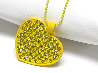 Crystal stud enameled metal large heart necklac e