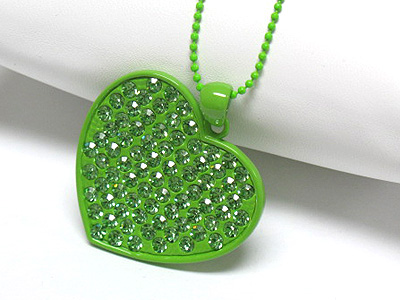 Crystal stud enameled metal large heart necklac e