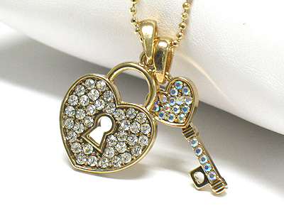 Crystal lock and key pendant necklace