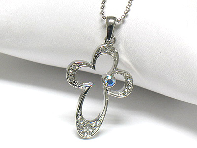 Crystal round edge cross pendant necklace