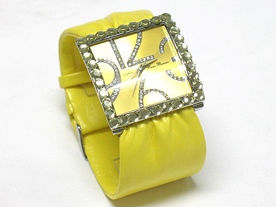 Crystal frame loose leather ribbon band watch