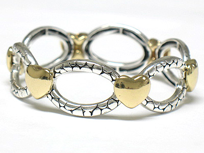 Metal round and hoop link stretch bracelet