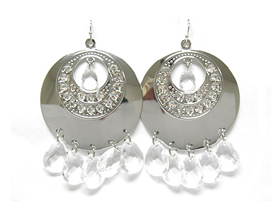 Crystal deco round metal and facet tear drop earring