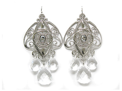 Metal filigree top and facet tear drop earring