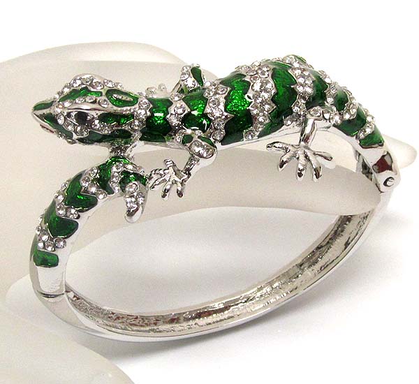 Crystal and paint deco lizard bangle bracelet