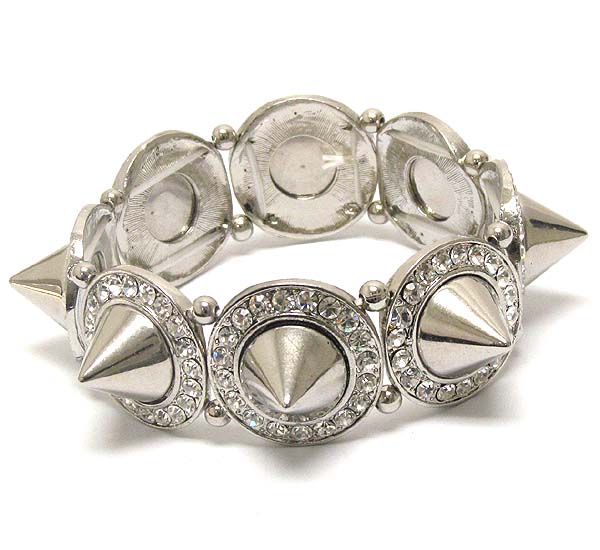 Crystal and spike deco disk link stretch bracelet