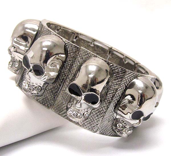 Crystal deco multi skull link stretch bracelet