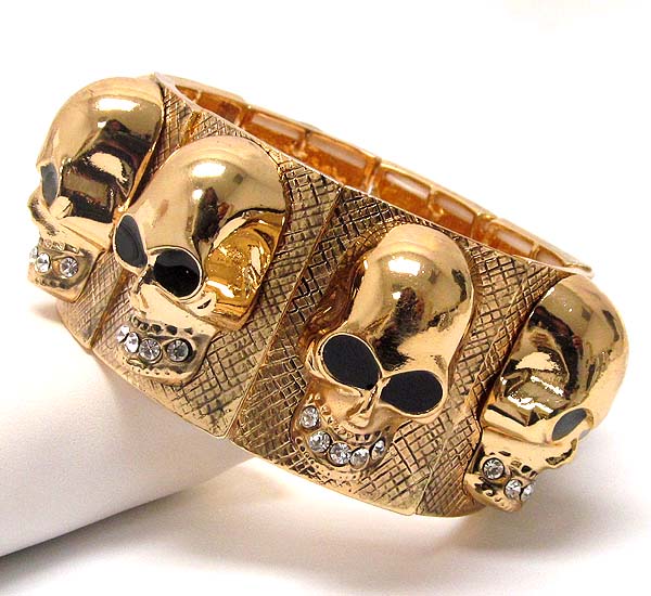 Crystal deco multi skull link stretch bracelet