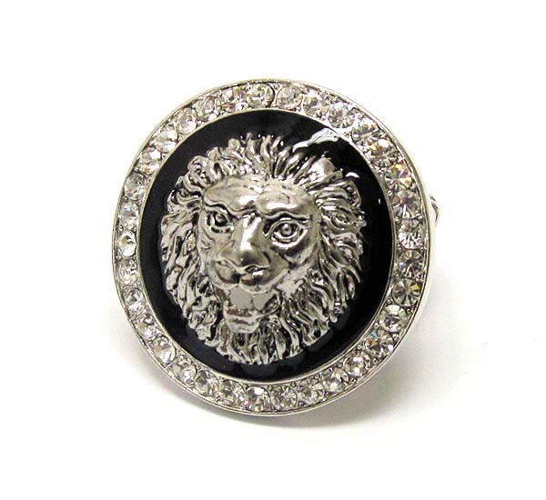 Crystal and epoxy deo lion head rihanna style stretch ring