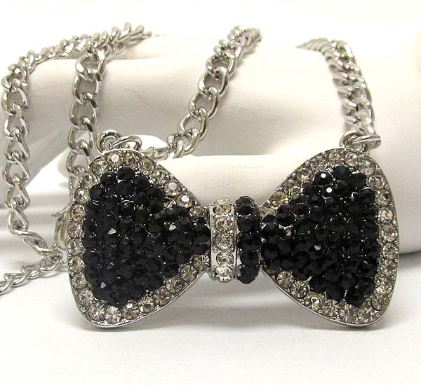 Crystal pave large ribbon necklace