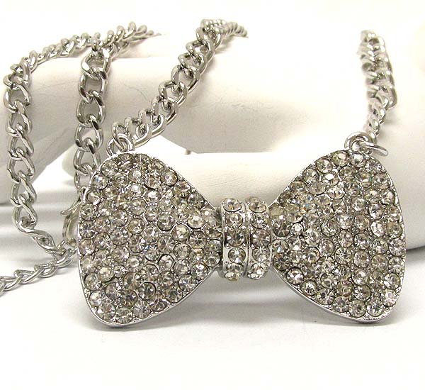 Crystal pave large ribbon necklace